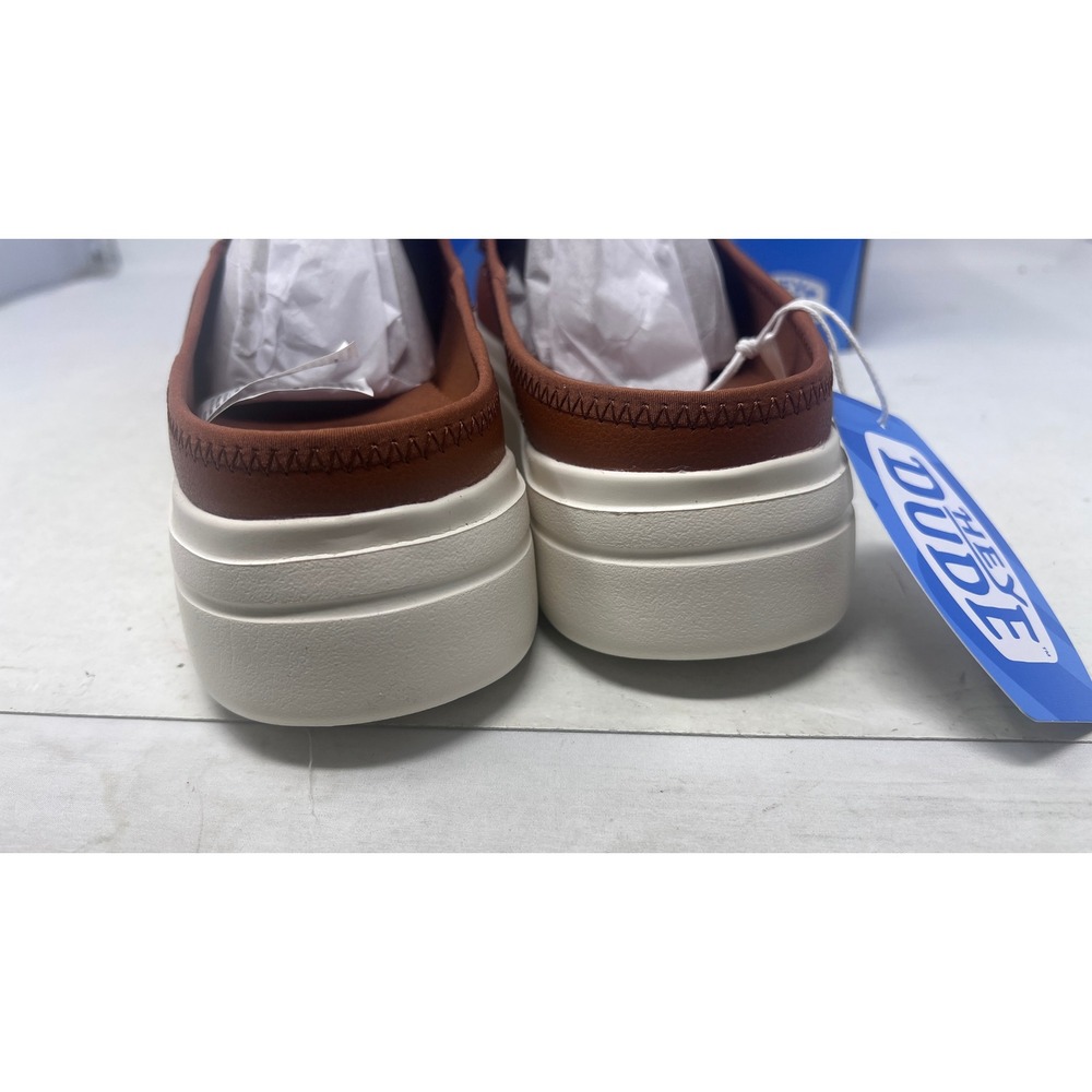 Hey Dude Austin Lift Cognac Brown Faux Leather Platform Mules Mens 9 Womens 11 - Picture 5 of 9